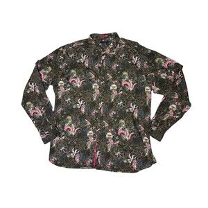 Ted Baker Printed Button Down Men's Size 7 Chocolate Brown Pink Floral